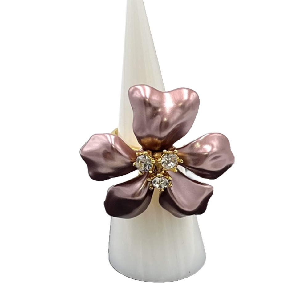 Kenneth Jay Lane Simulated Pearl Pinkish Brown Flower Ring Size 5.5 NWOT